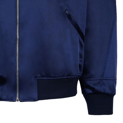 Navy Blue Zipped Blouson Satin Bomber Jacket