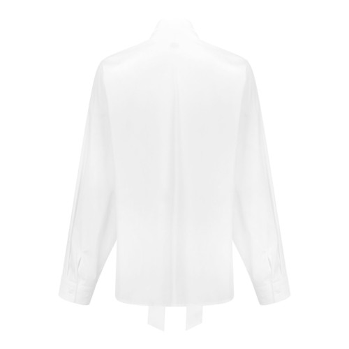 White Silk Blend Tie-Neck Blouse 2