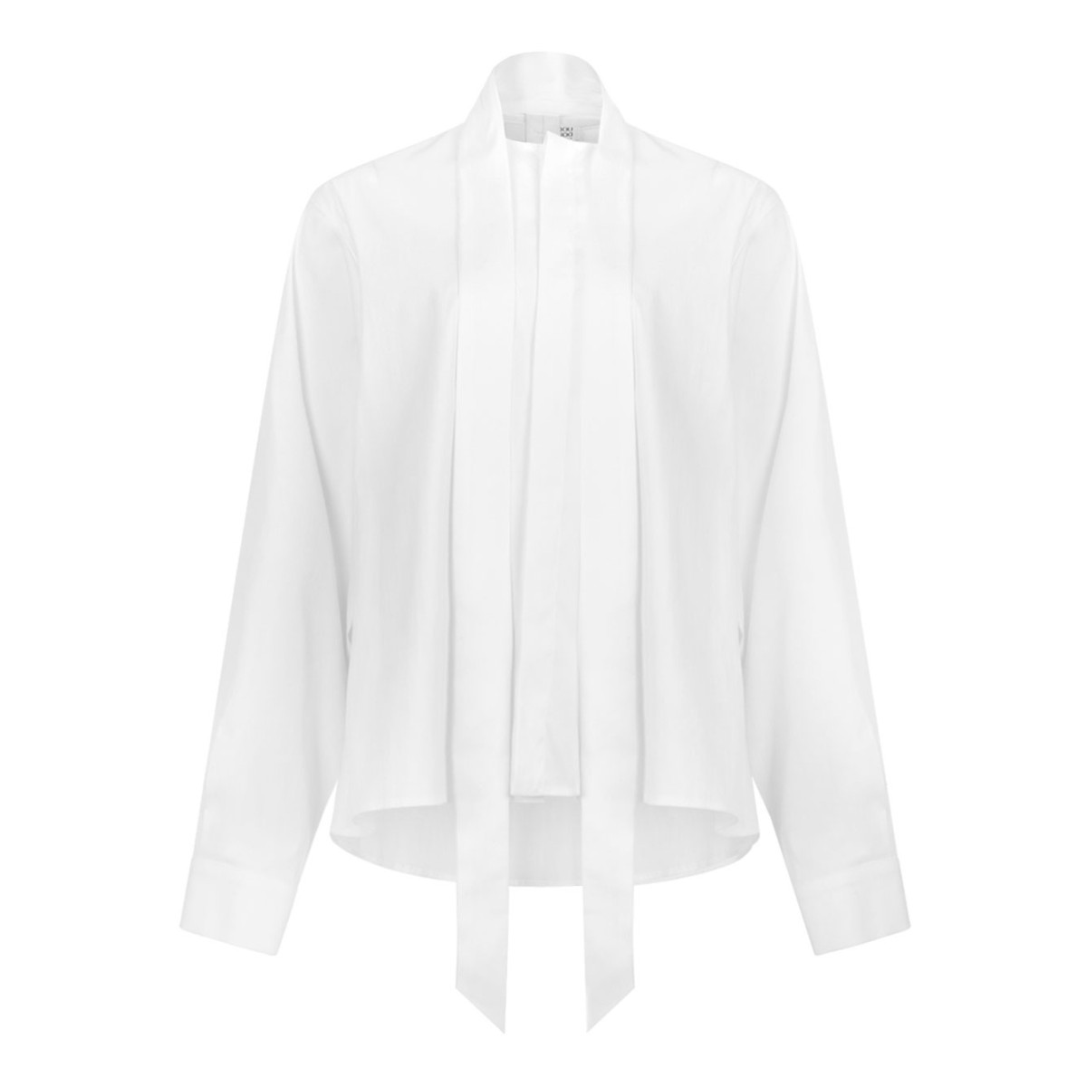 White Silk Blend Tie-Neck Blouse