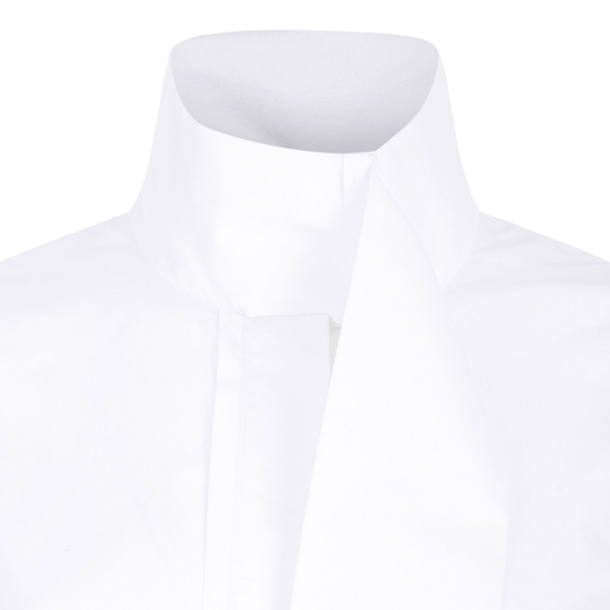 White Scarf-Collar Poplin Blouse