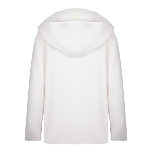 White Mink and Cashmere Jacket with Hood and V-Neck 2