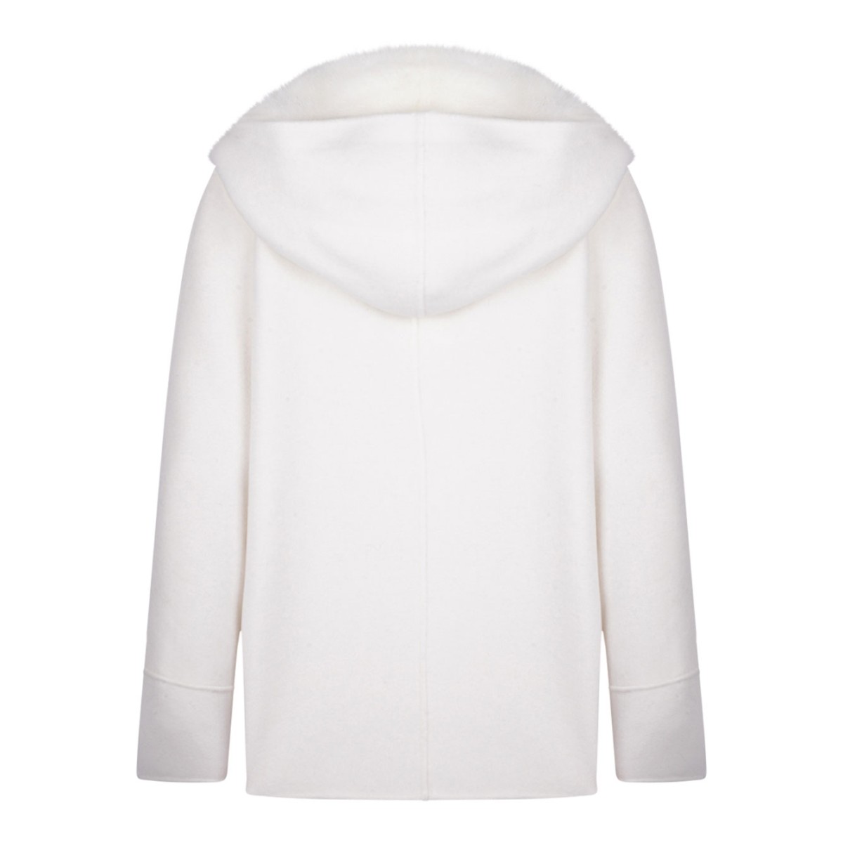 White Mink and Cashmere Jacket with Hood and V-Neck
