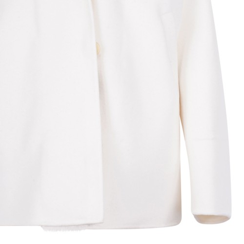 White Mink and Cashmere Jacket with Hood and V-Neck