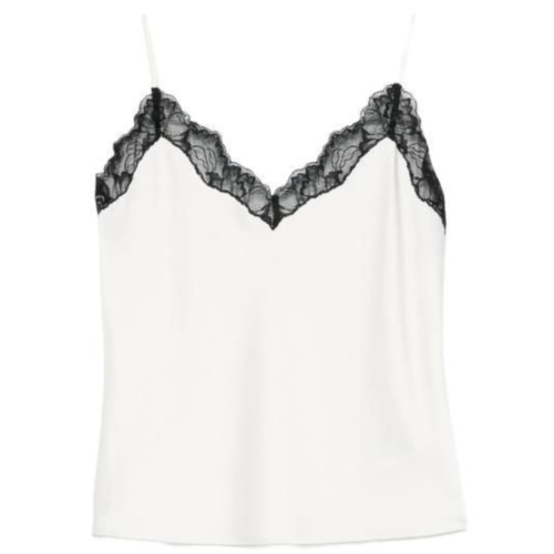 White Matte Satin Cami With Lace Top