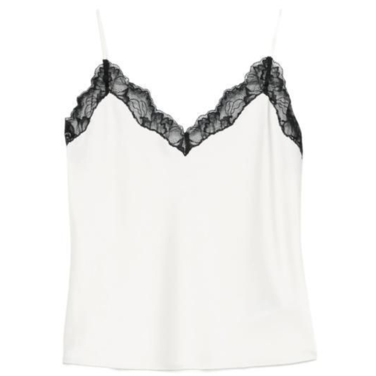 White Matte Satin Cami With Lace Top