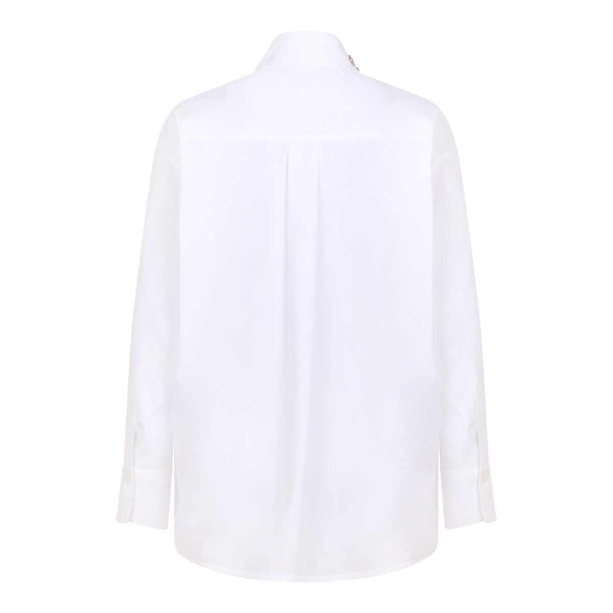 White Long Poplin Shirt With Crystal Embellished