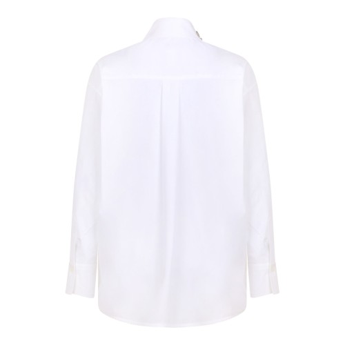 White Long Poplin Shirt With Crystal Embellished