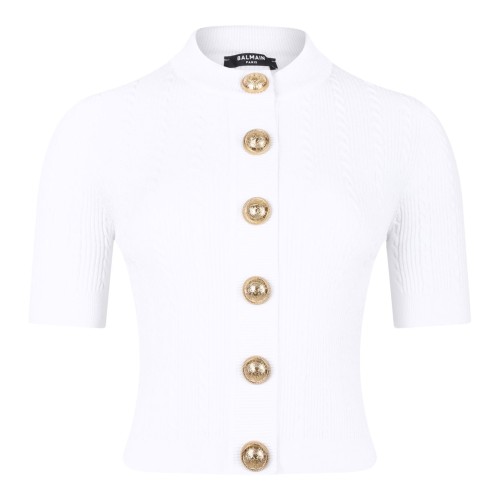 White Knit Button-Up Top