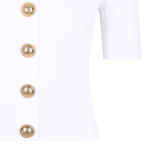 White Knit Button-Up Top