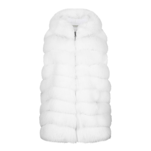 White Fox Fur Vest with Hood