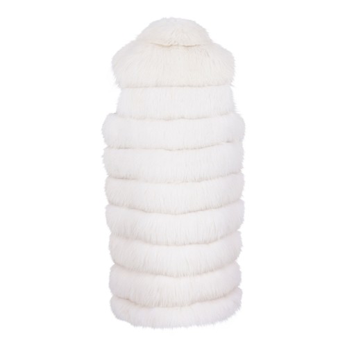 White Fox Fur Long Vest with High Collar 2
