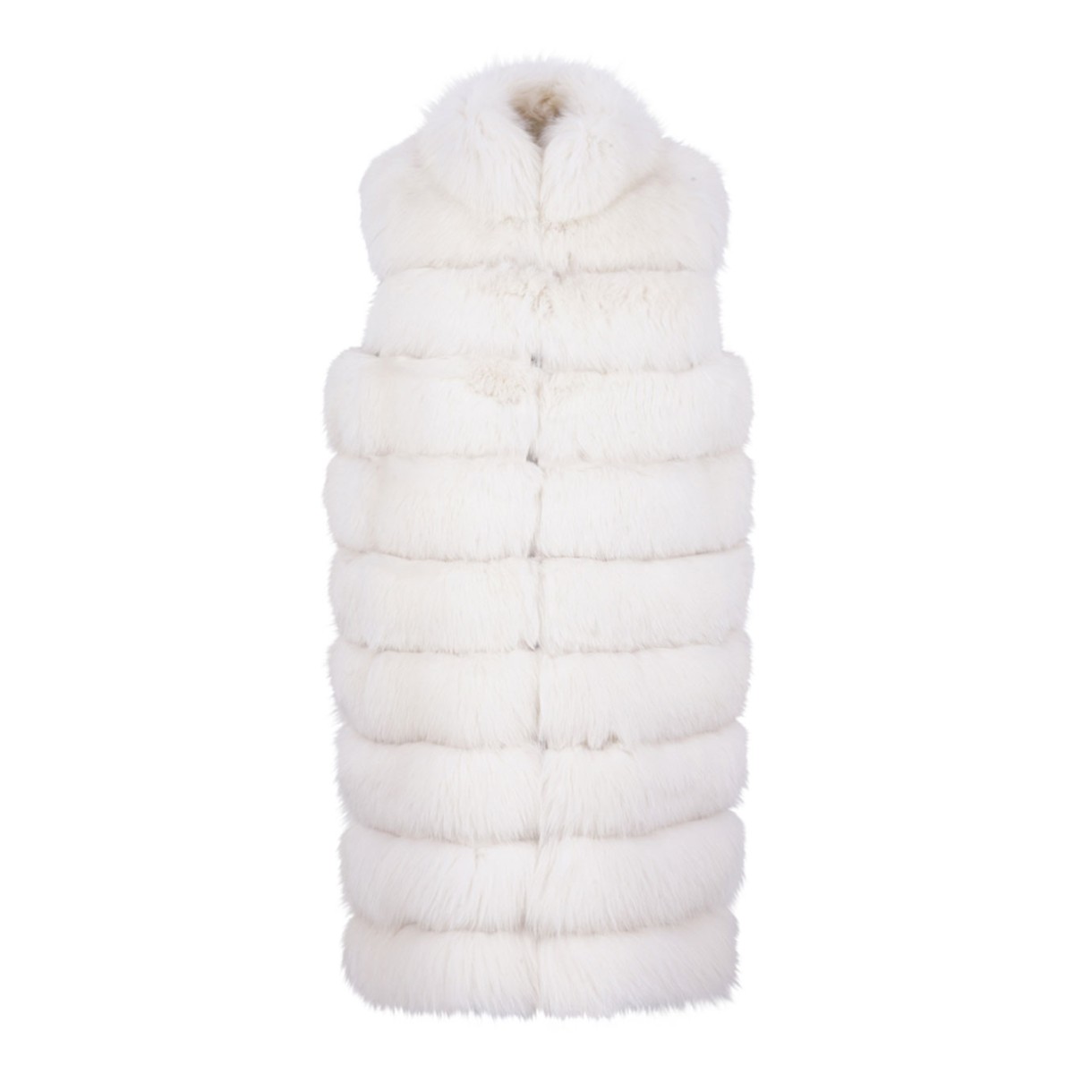 White Fox Fur Long Vest with High Collar