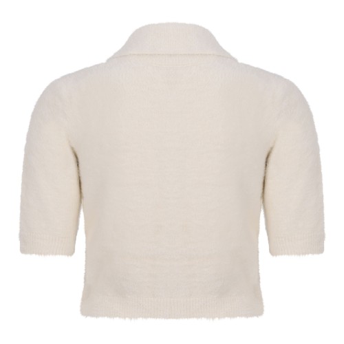 White Classic Collar Sweater With Front Pockets 2