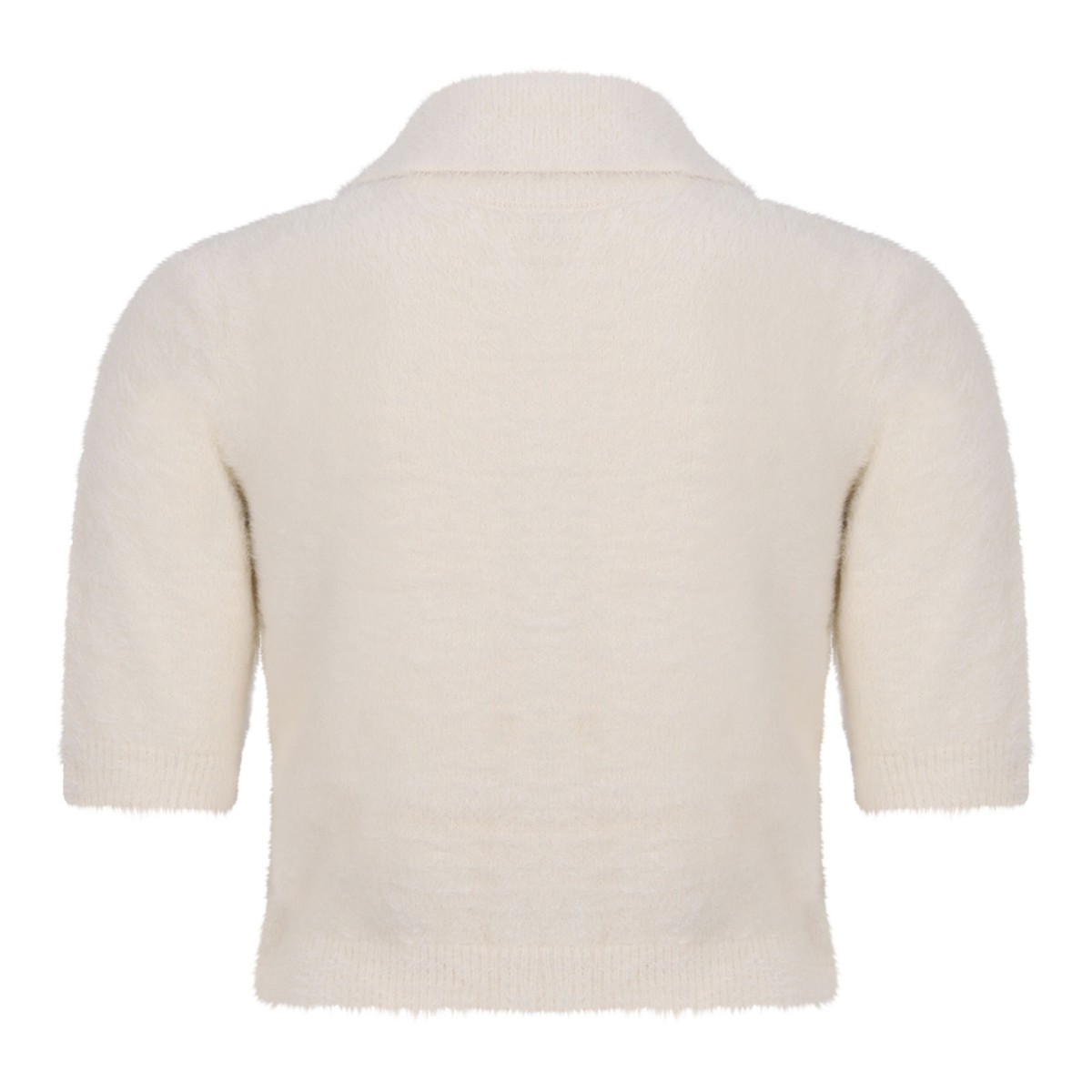 White Classic Collar Sweater With Front Pockets