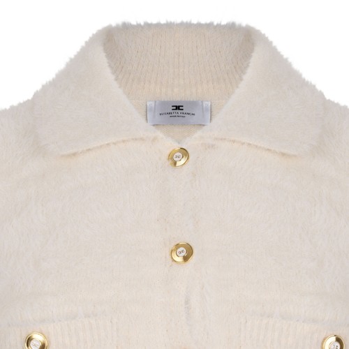 White Classic Collar Sweater With Front Pockets