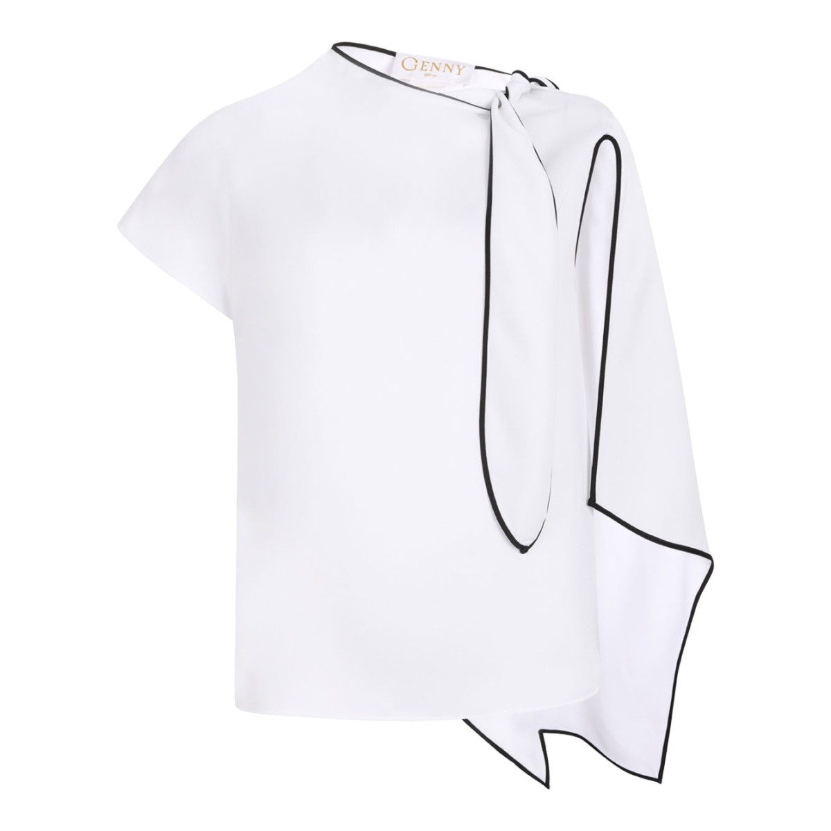 White Asymmetric Scarf Detail Top