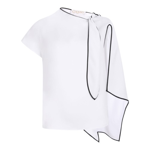 White Asymmetric Scarf Detail Top