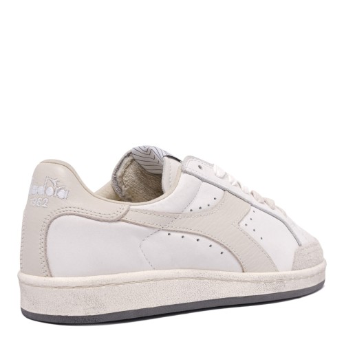 White and Light Grey Prestige Leather Sneakers