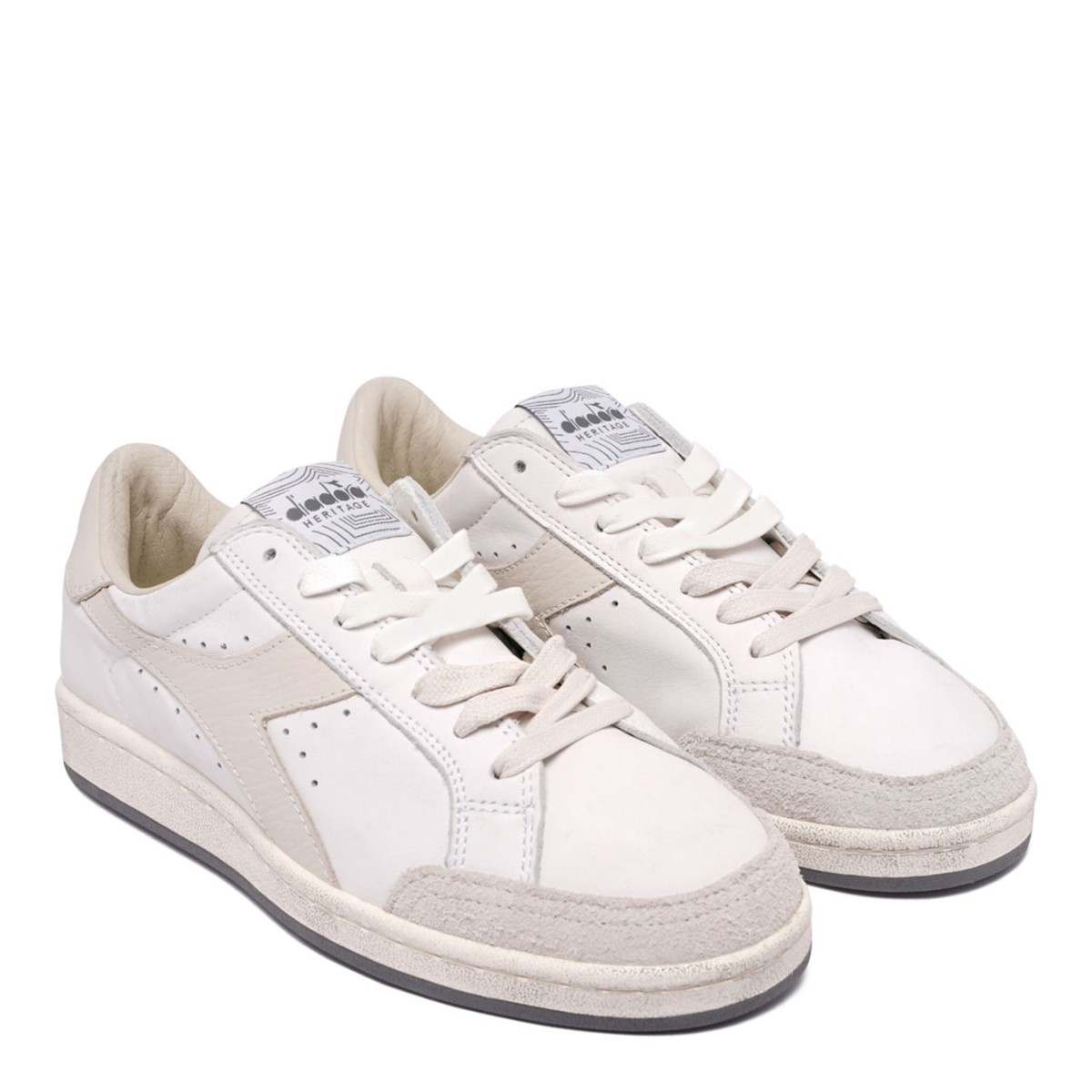 White and Light Grey Prestige Leather Sneakers