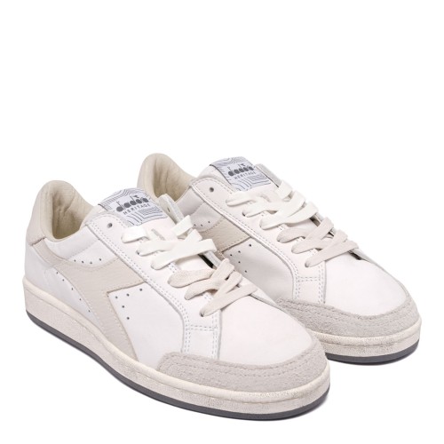 White and Light Grey Prestige Leather Sneakers