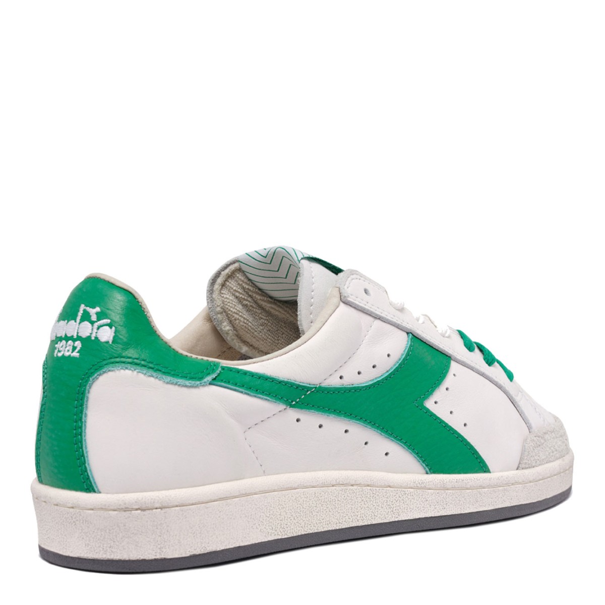 White and Green Leather Low Top Sneakers