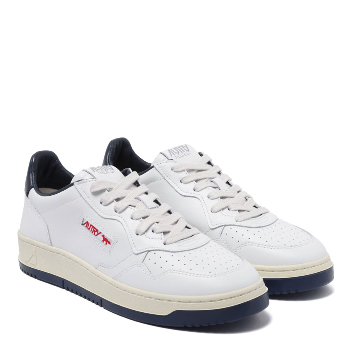 White and Blue Medalist Sneakers