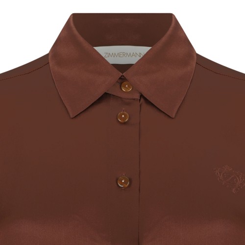 Tan Embroidered Silk Shirt