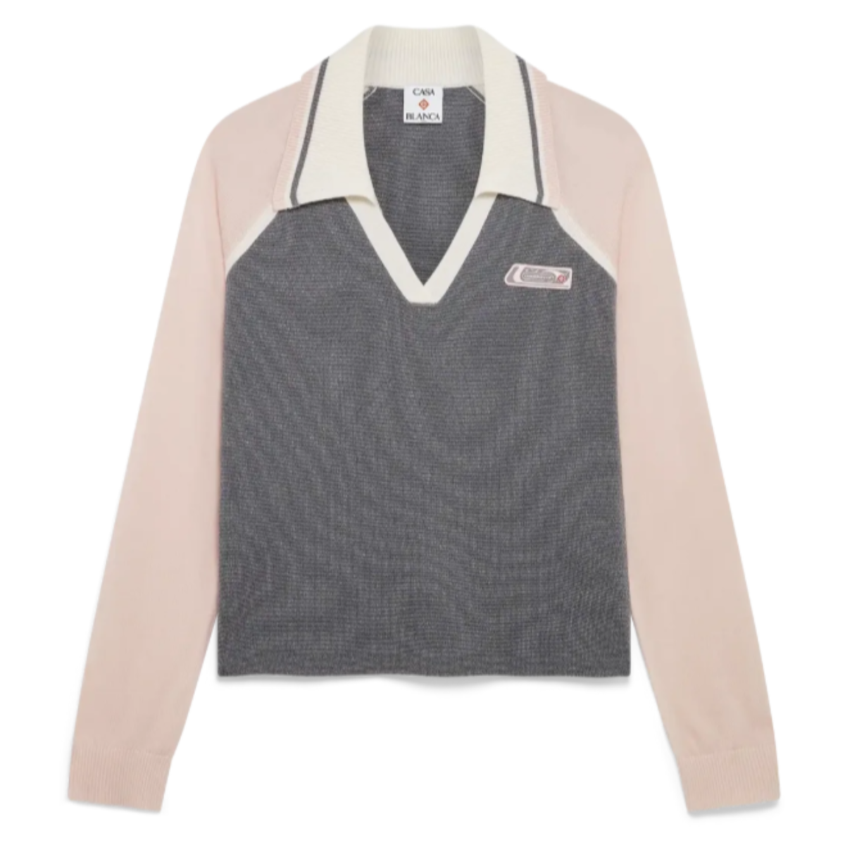 Silver Merino Tennis Long Sleeve Polo