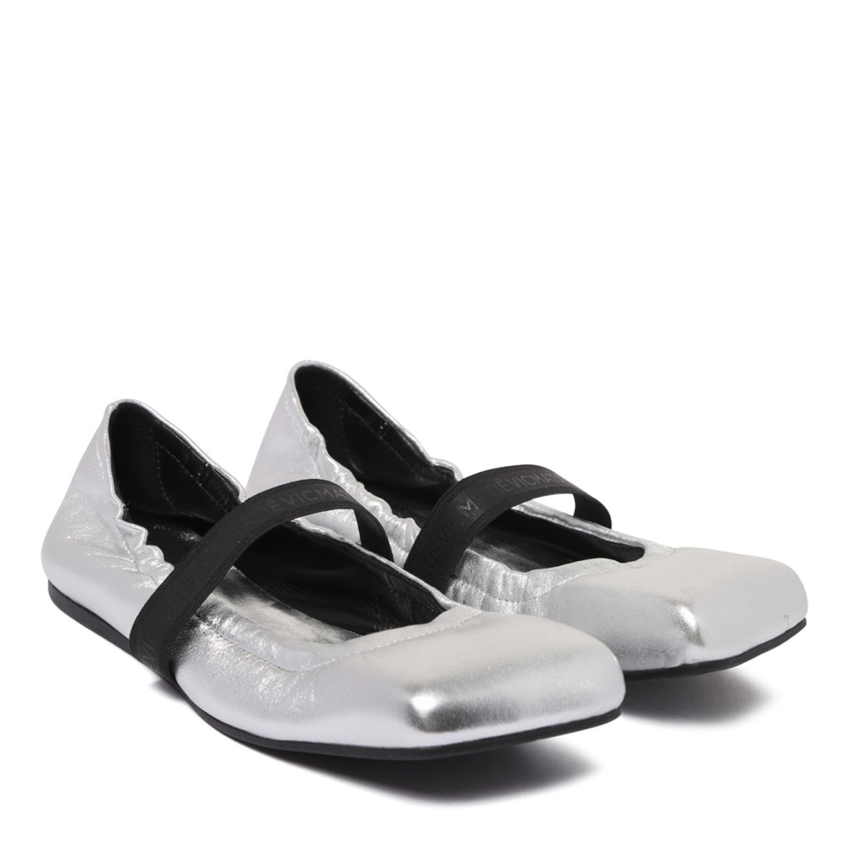 Silver Leather Ballerina Shoes