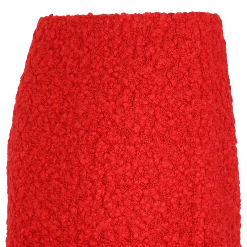 Red Textured Wool Skirt With Fringe Hem