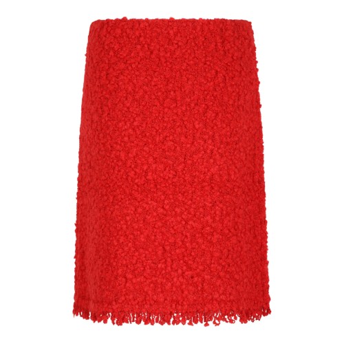 Red Textured Wool Skirt With Fringe Hem 2