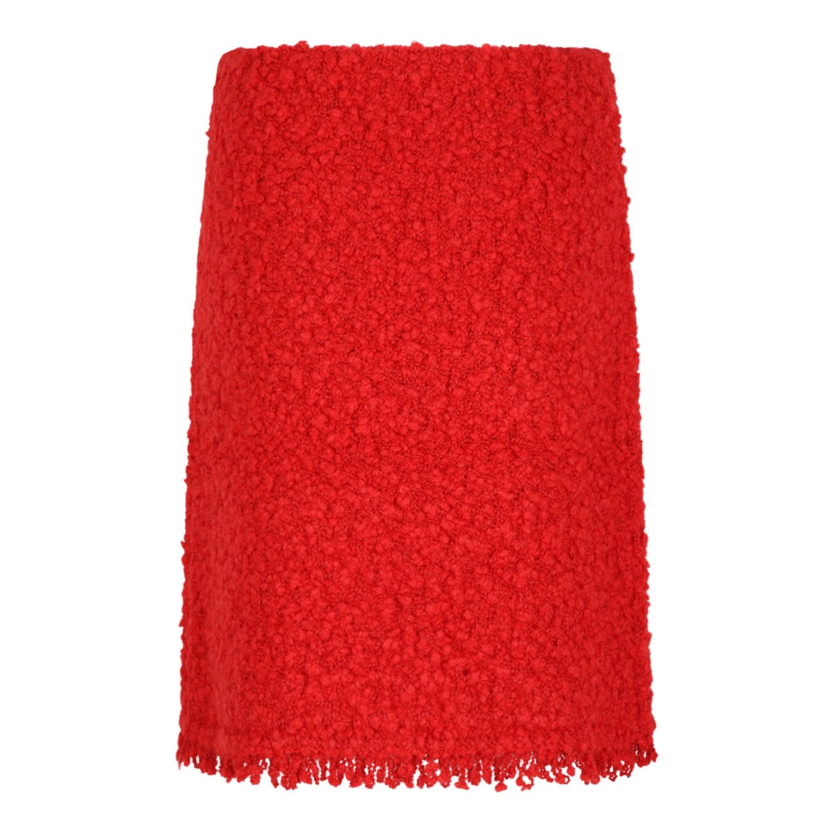 Red Textured Wool Skirt With Fringe Hem