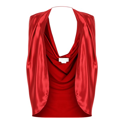 Red Satin Cape With Drape
