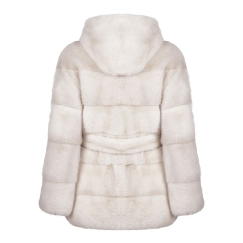 Pearl Mink Fur Coat with Hood and Belt 2