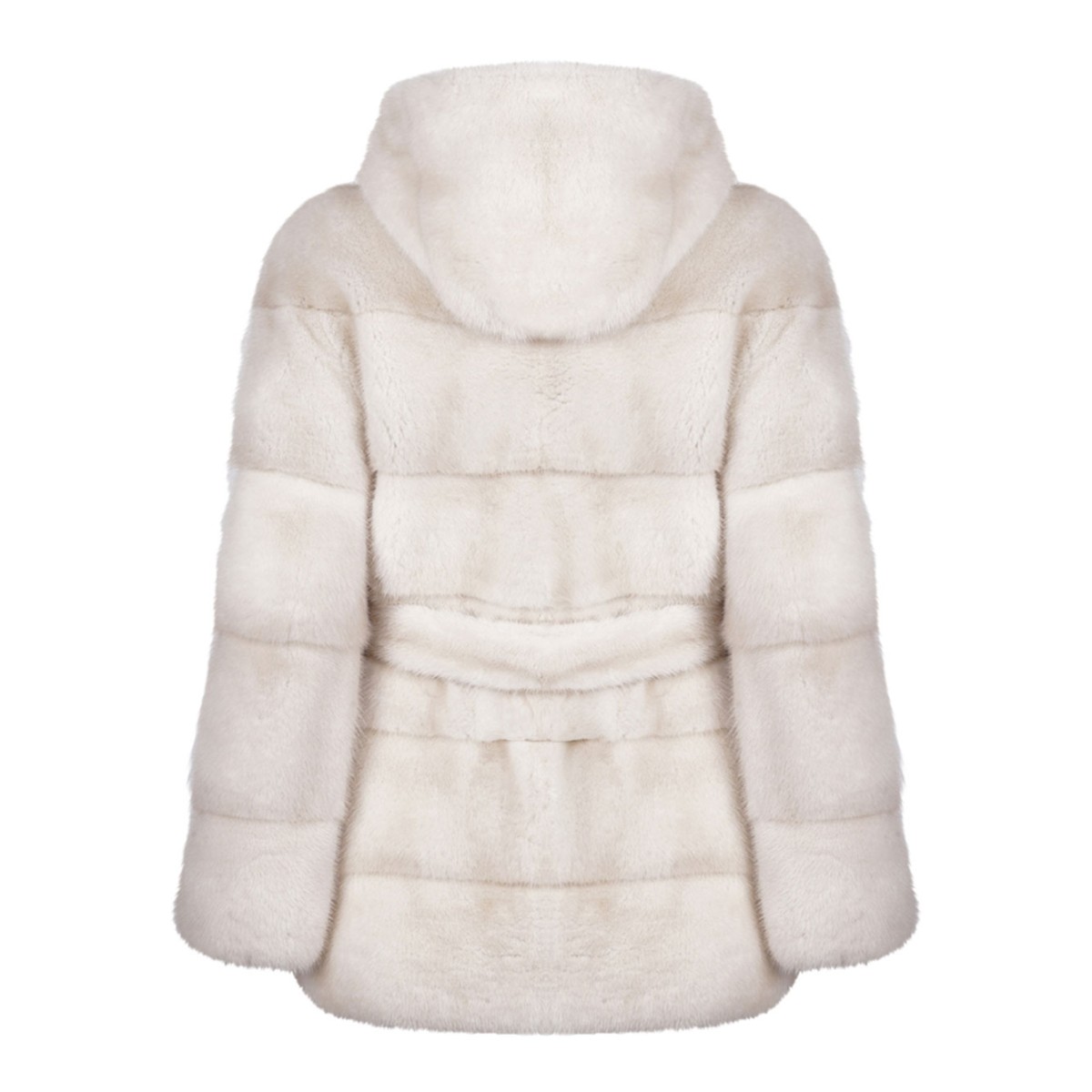 Pearl Mink Fur Coat with Hood and Belt