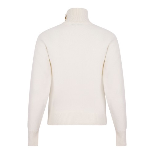 Off White High-Neck Coin-Button Sweater
