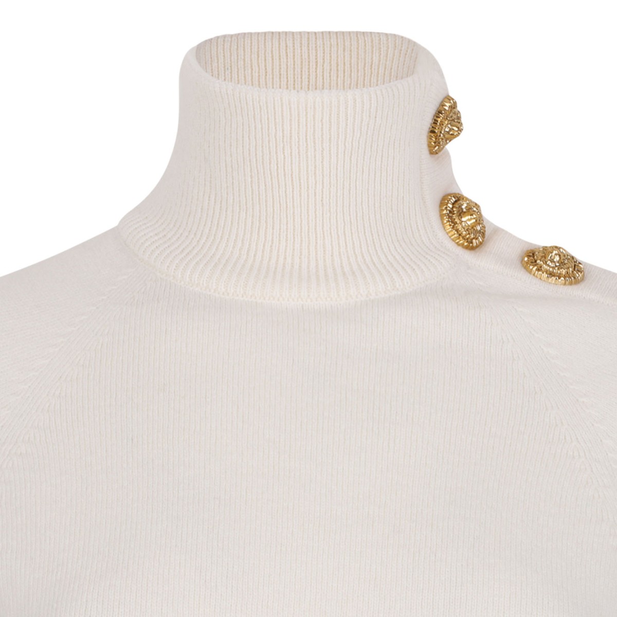 Off White High-Neck Coin-Button Sweater