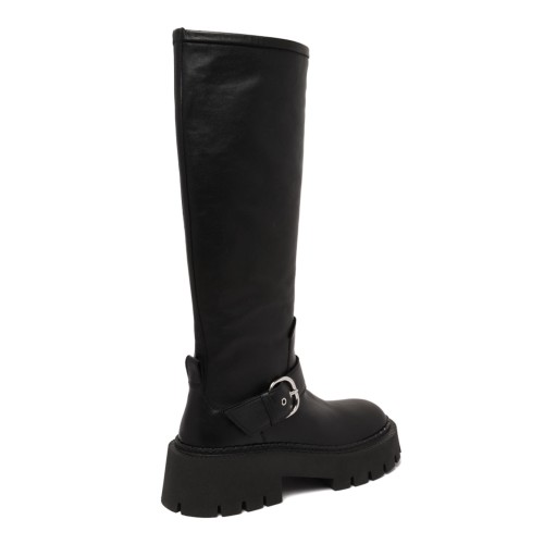Black Buckle-Fastening Knee-High Boots