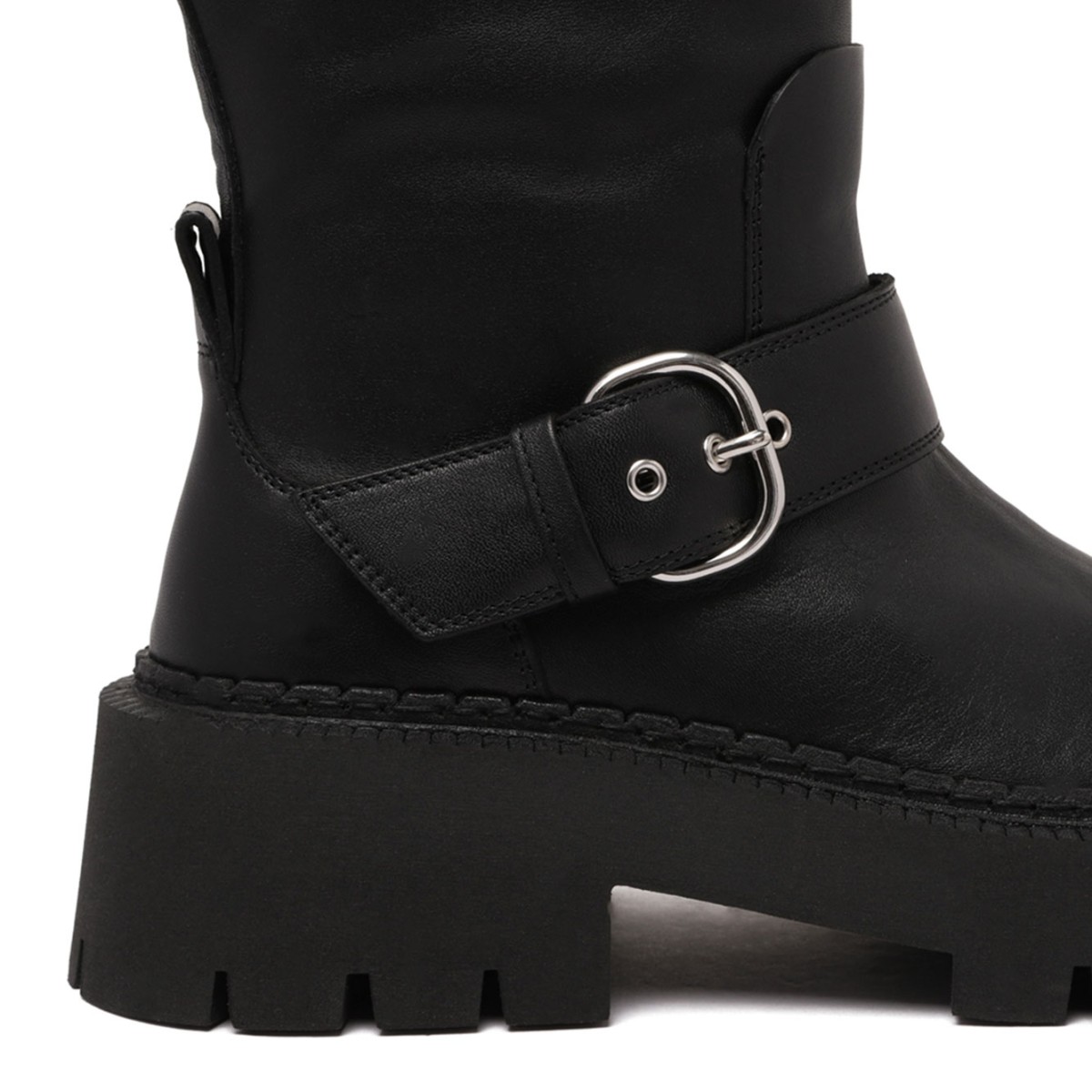 Black Buckle-Fastening Knee-High Boots