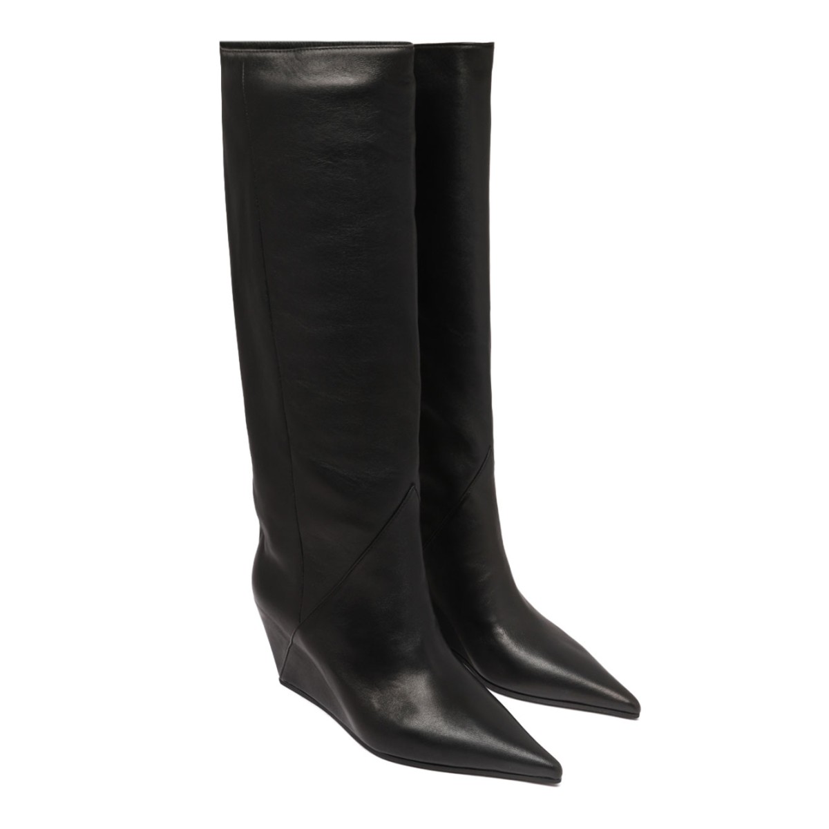 Black Leather Wedge Boots