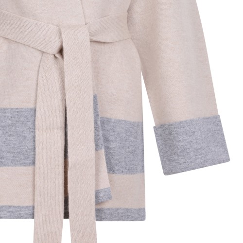 Beige and Grey Belted Cardigan