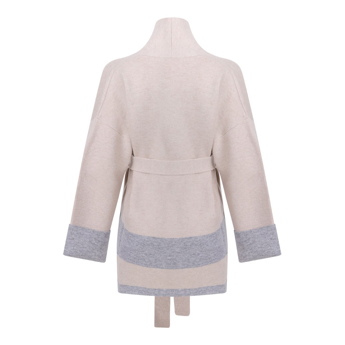Beige and Grey Belted Cardigan