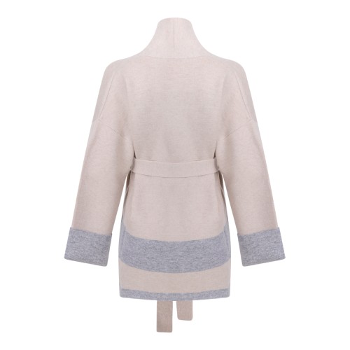 Beige and Grey Belted Cardigan