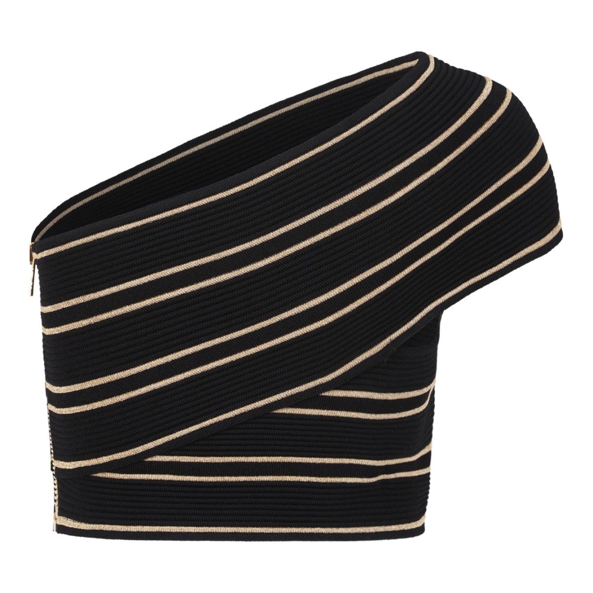 Black and Gold One-Shoulder Cropped Top