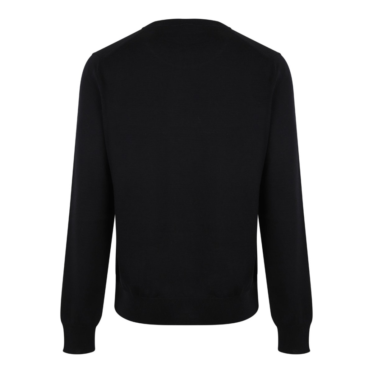 Black and Ivory Merino Wool Logo Jumper