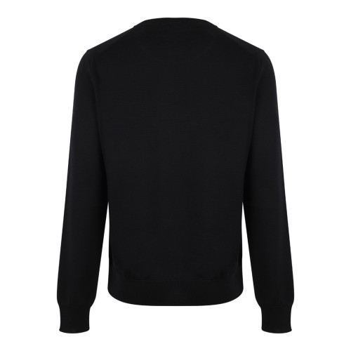 Black and Ivory Merino Wool Logo Jumper