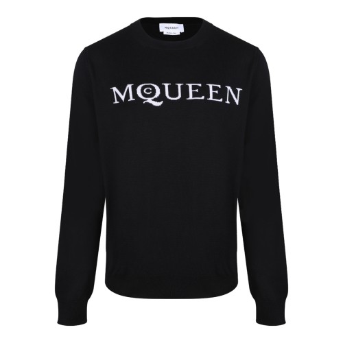 Black and Ivory Merino Wool Logo Jumper