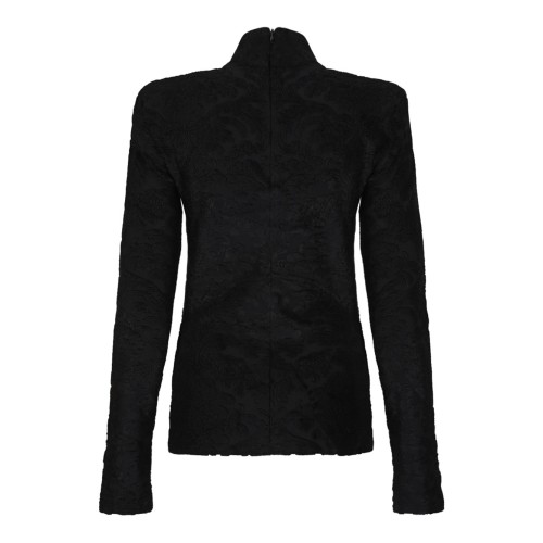 Black Boucle Baroque Pattern Top