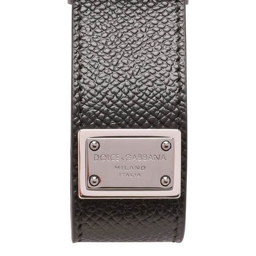 Black Calfskin Key Chain With Logo Tag