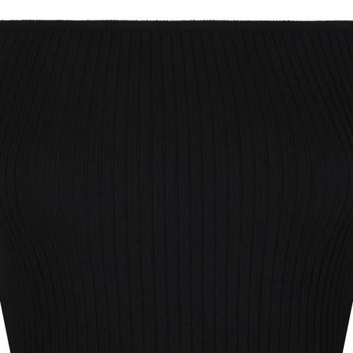 Black Off-Shoulder Rib Knit Top